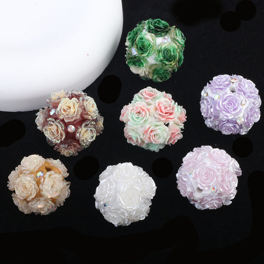 Glow In The Dark Rose Ball Polymer Clay Rhinestone Beads 21mm 6pcs