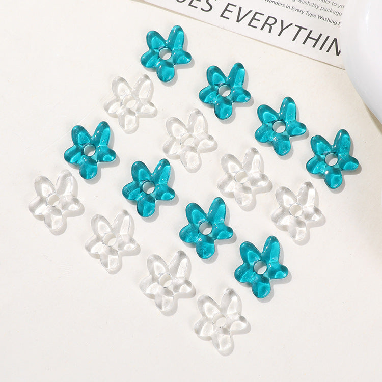 Lampwork Glass Beads Irregular Five Petal Flower Transparent 19mm 3pcs 3