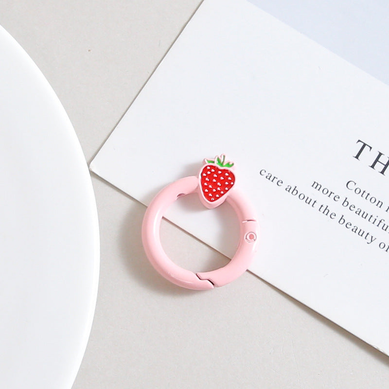 Strawberry Painted Circle Zinc Alloy Trigger Spring Keyrings 6pcs 32mm 11