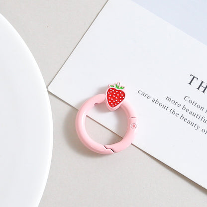 Strawberry Painted Circle Zinc Alloy Trigger Spring Keyrings 6pcs 32mm 11