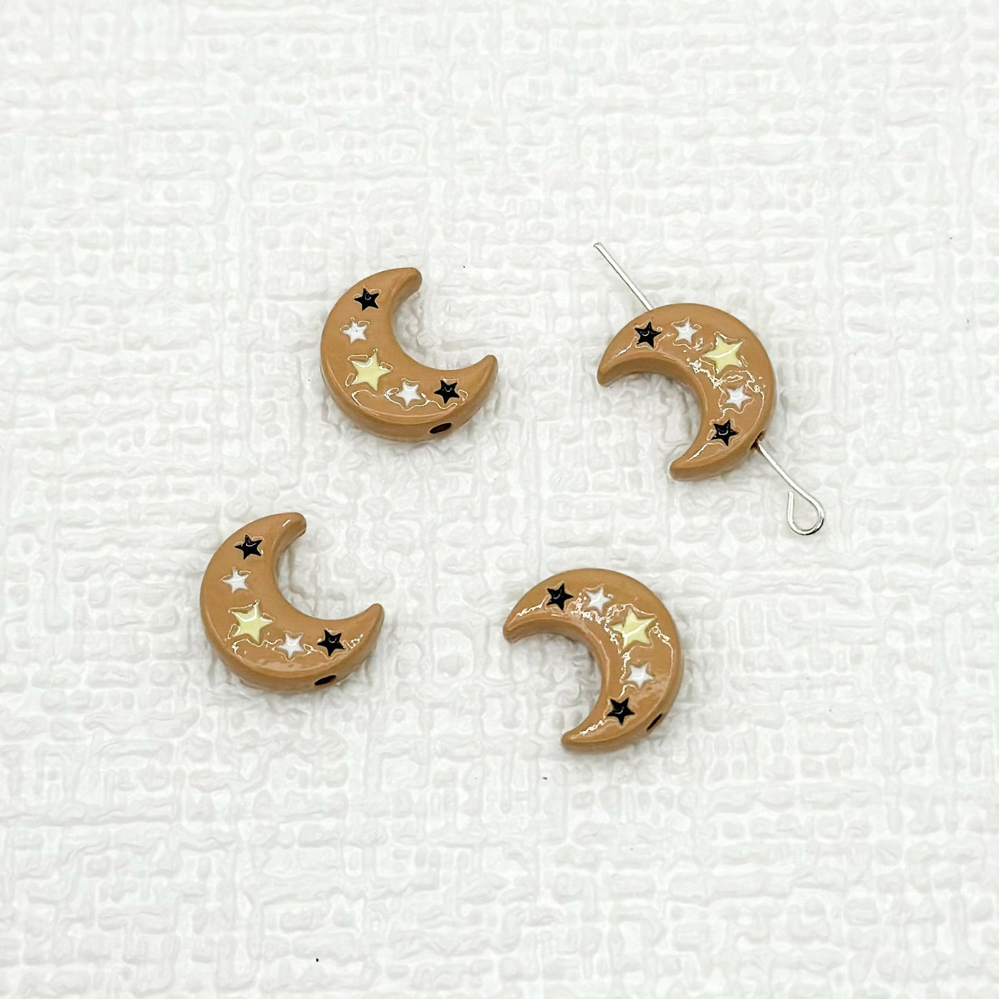 Star Moon Metal Beads 14mm Painted Glossy Celestial 10pcs 17