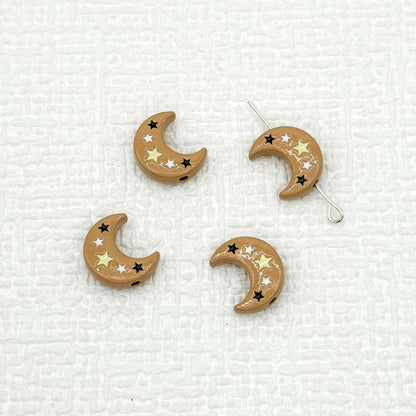 Star Moon Metal Beads 14mm Painted Glossy Celestial 10pcs 17
