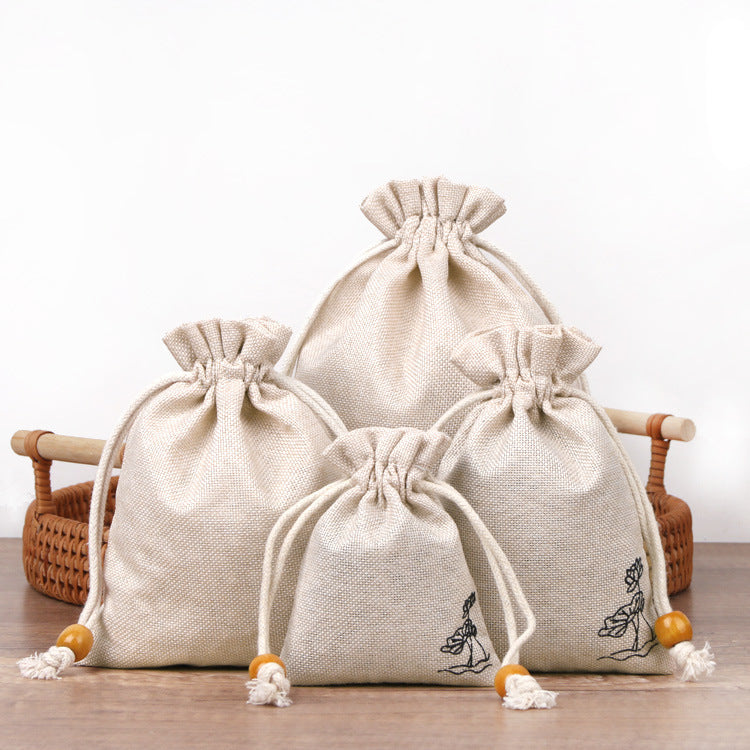 Cotton Linen Drawstring Bags Colorful Lotus Print 8x10-12x15cm 2pcs 5