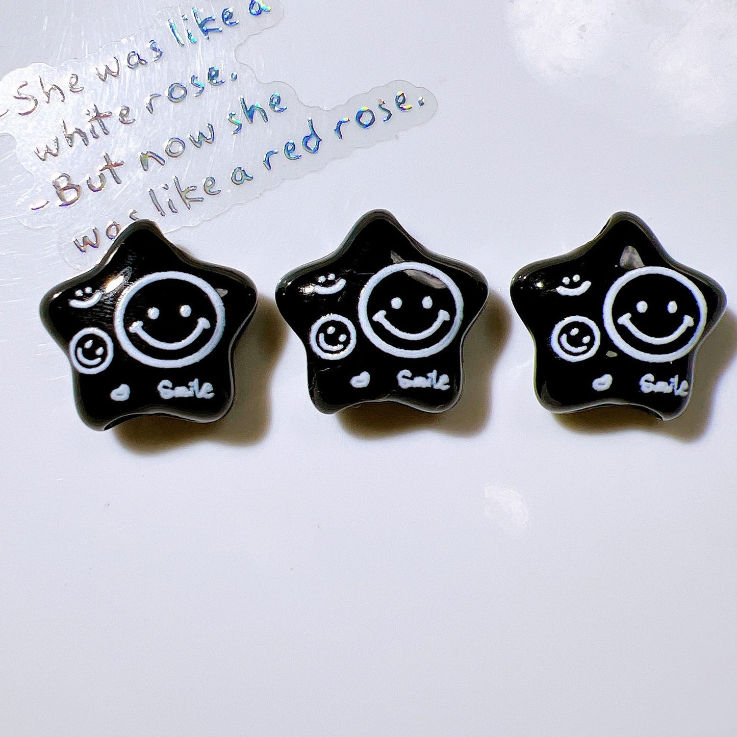 Embossed Star Acrylic Beads 26mm Black and White Tone 10pcs 10