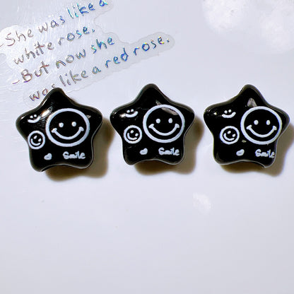 Embossed Star Acrylic Beads 26mm Black and White Tone 10pcs 10