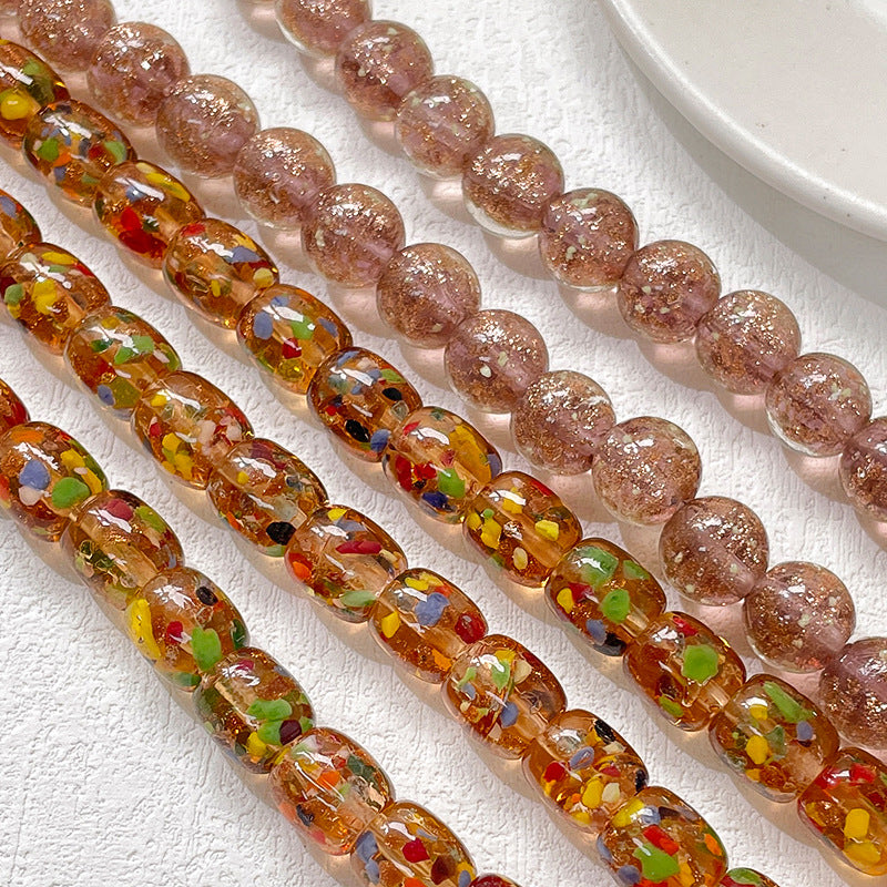 Lampwork Glass Beads Round Glow In The Dark Gold Foil Filled Amber 1pc