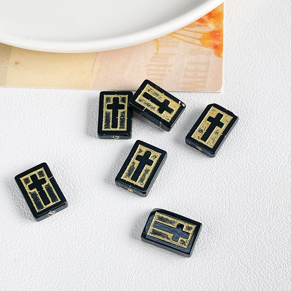 Vintage Cross Lampwork Glass Beads 17mm Gilded Rectangular 50pcs 12