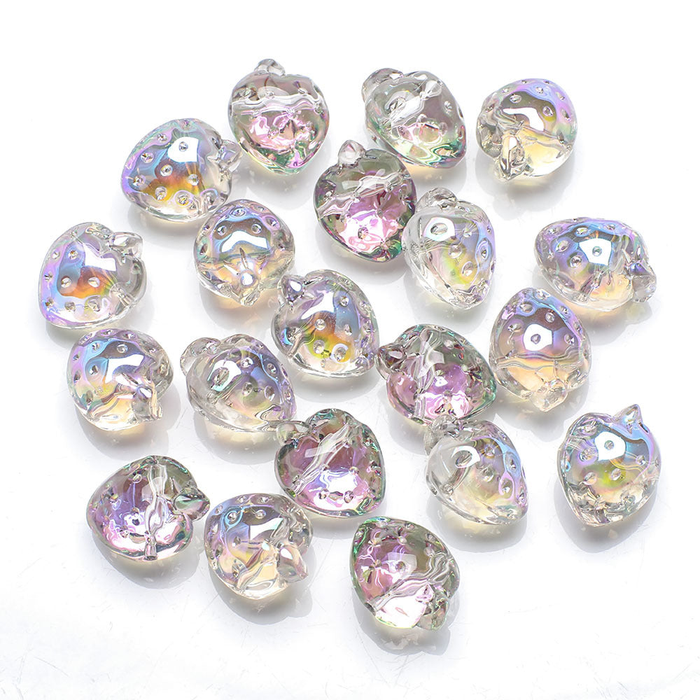 Electroplated Strawberry Glass Beads 13x16mm Iridescent 10pcs 16