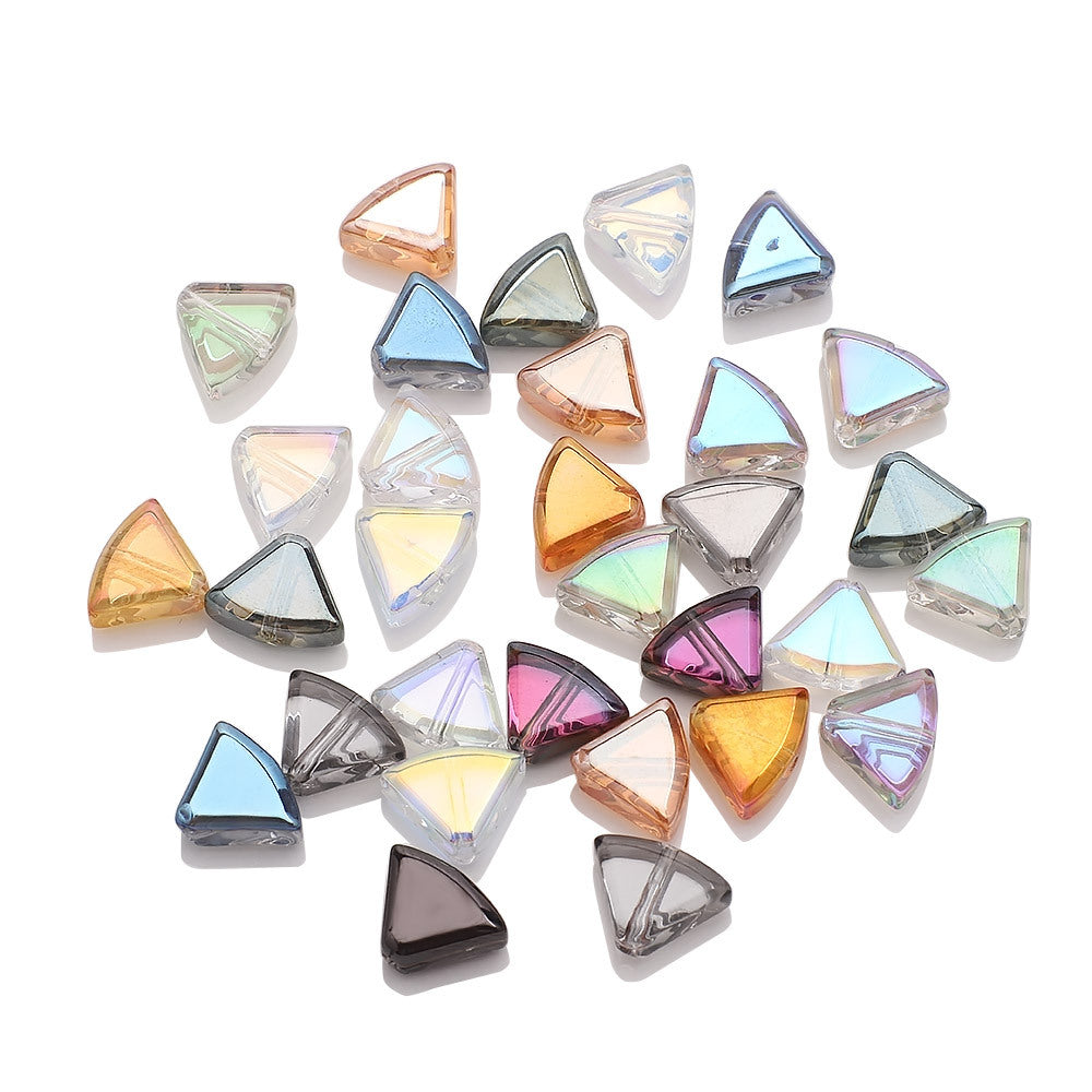 Electroplated Fan-Shaped Glass Beads 10mm Iridescent Pastel 30pcs