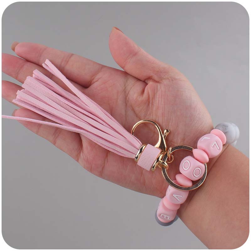 Silicone Bead LOVE Wristlet Keychain with Tassel Charm 3