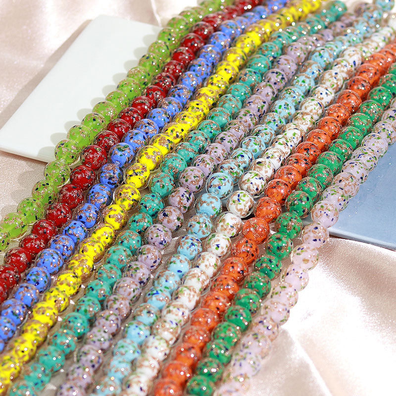 Lampwork Glass Beads Round 8 10 12mm Colorful Gold Foil 100pcs 4