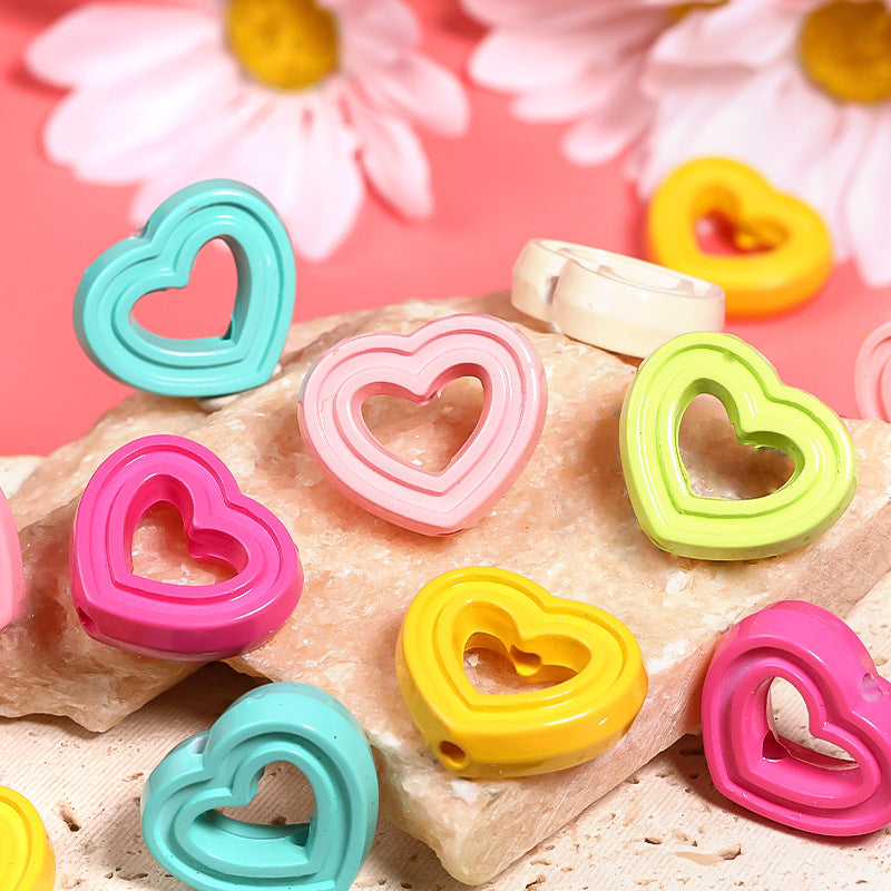 Painted Hollow Heart Acrylic Beads 24x20mm Glossy Layered 50pcs