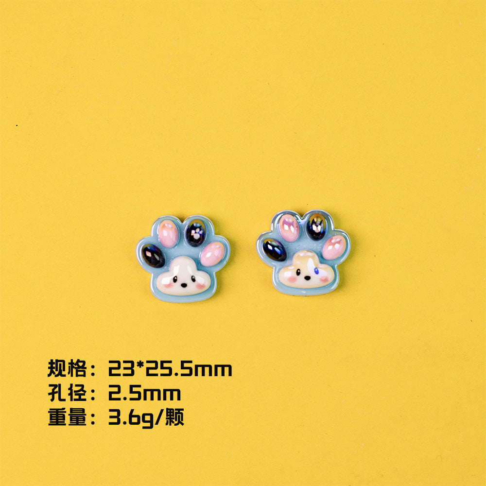 Glossy Pastel Cat Paw Resin Beads 25mm Shiny Plating 10pcs 10