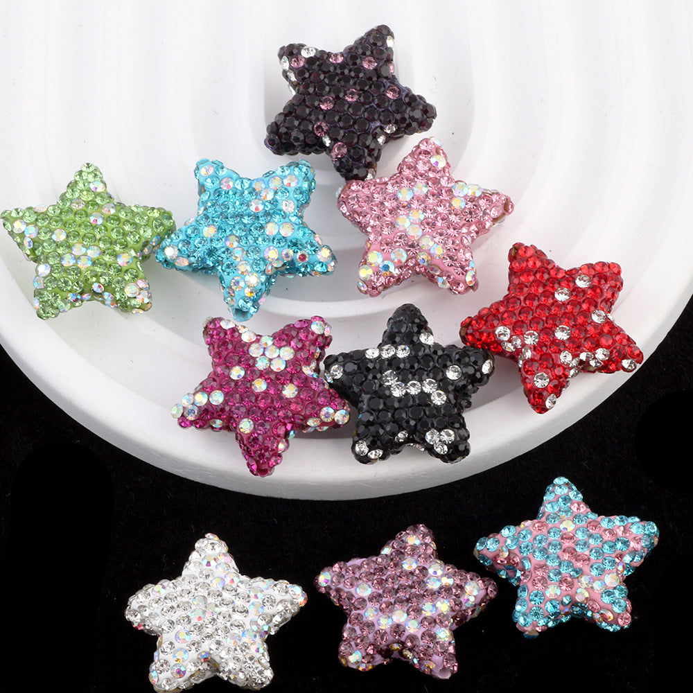 Rhinestone Star Clay Beads 25mm Colorful Sparkle 6pcs 2