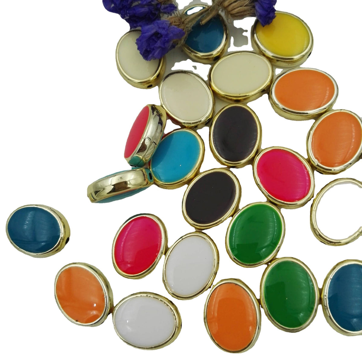 Double-Sided Elliptical Acrylic Beads 20mm Enamel Gold Rim 50pcs 2