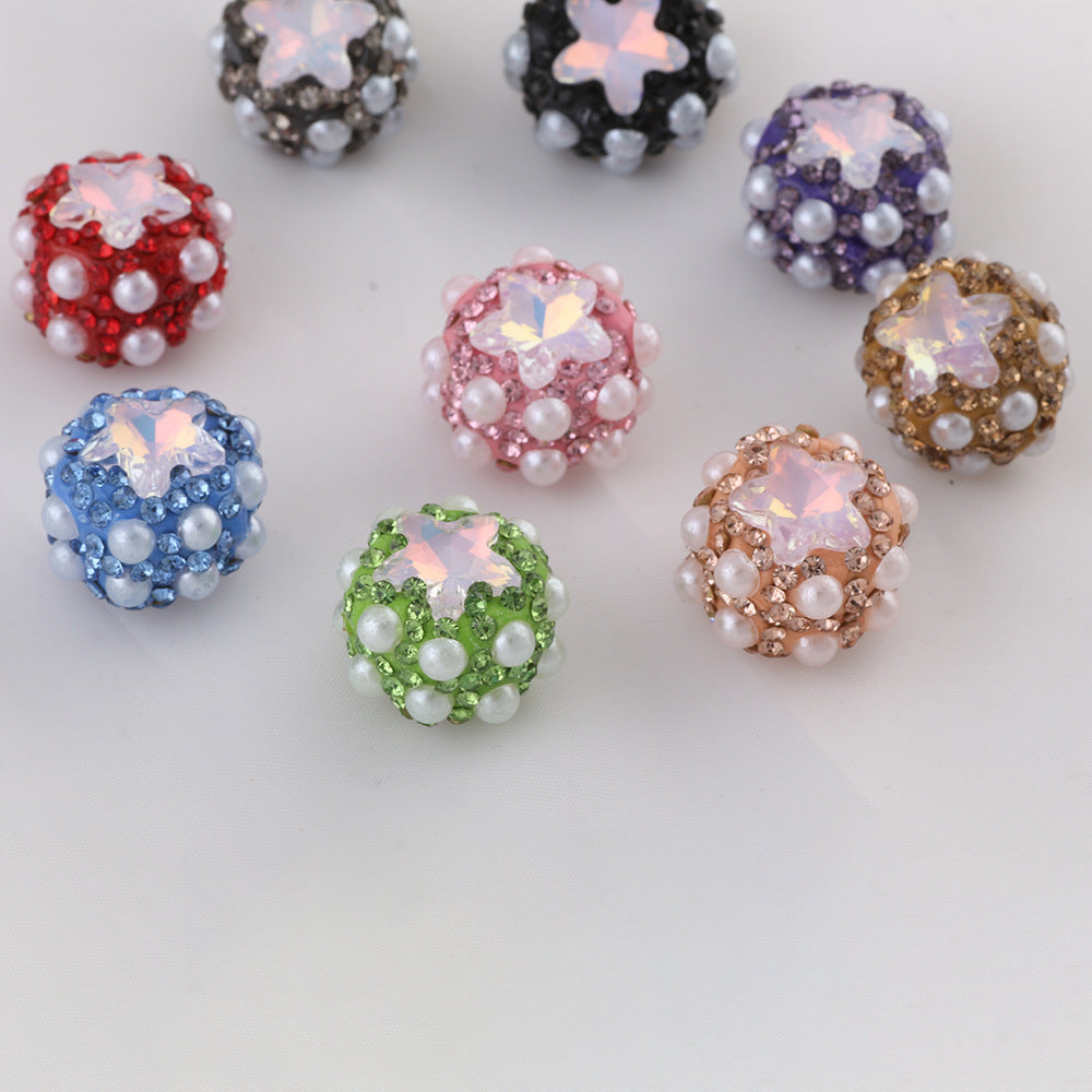 Embellished Star Clay Beads 18mm Pearl Rhinestone Bubblegum 10pcs 2