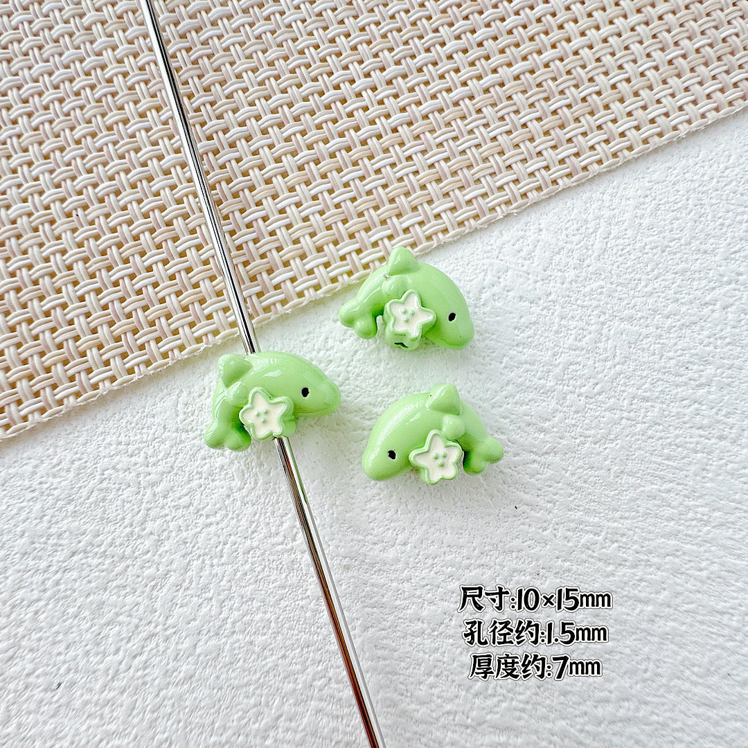 Dolphin and Birthday Bear Metal Beads 15 17mm Painted Alloy 10pcs 6