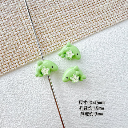 Dolphin and Birthday Bear Metal Beads 15 17mm Painted Alloy 10pcs 6
