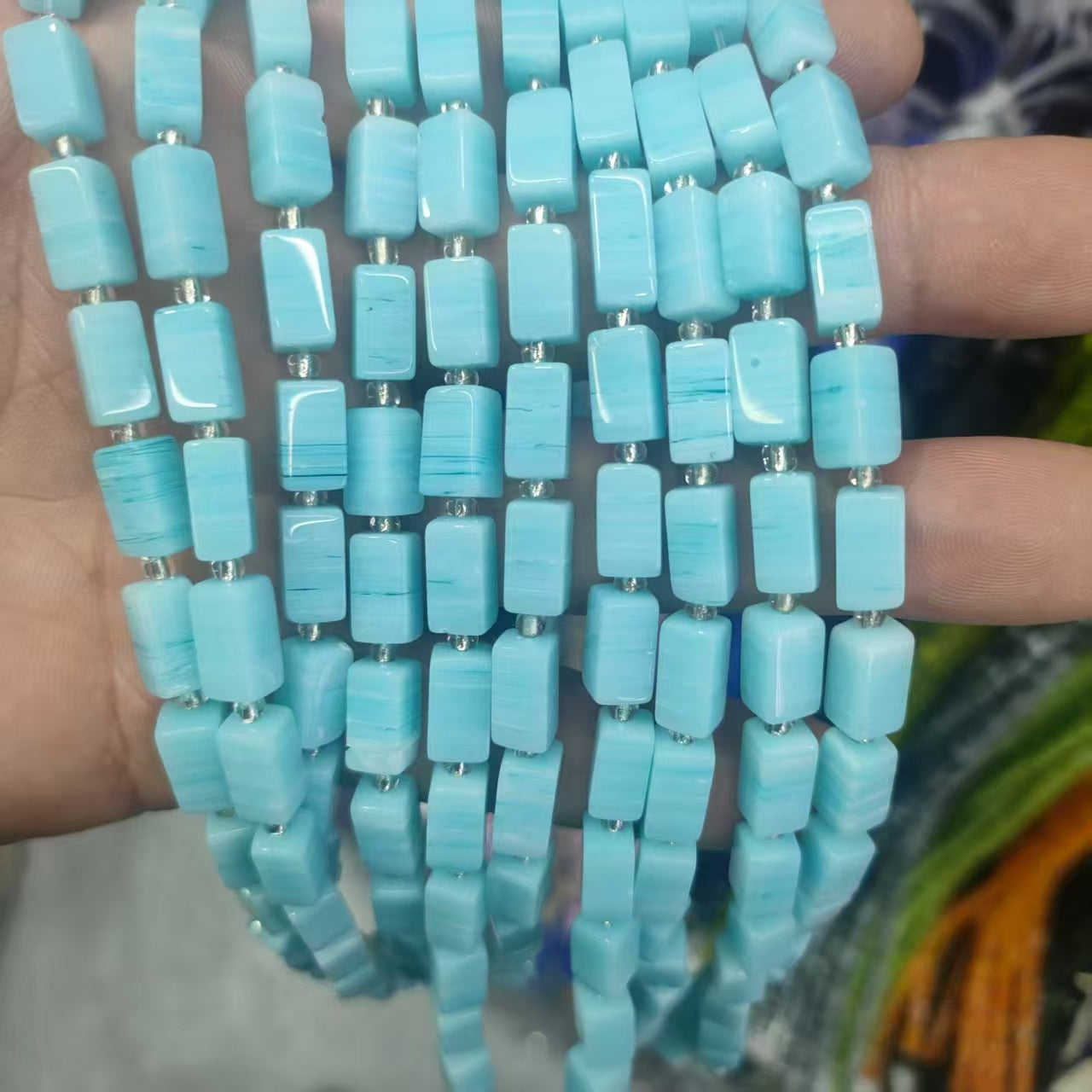 Lampwork Square Glass Beads 6x12mm Nepal Marble Texture 32pcs 6