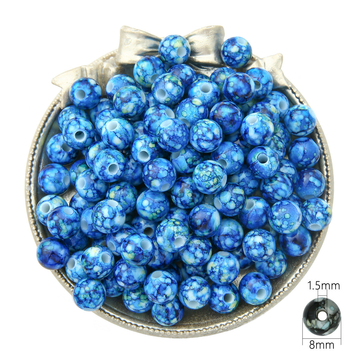 Plating Colorful Ink Painting Acrylic Beads 8-12mm Large Hole Mixed Colors 11
