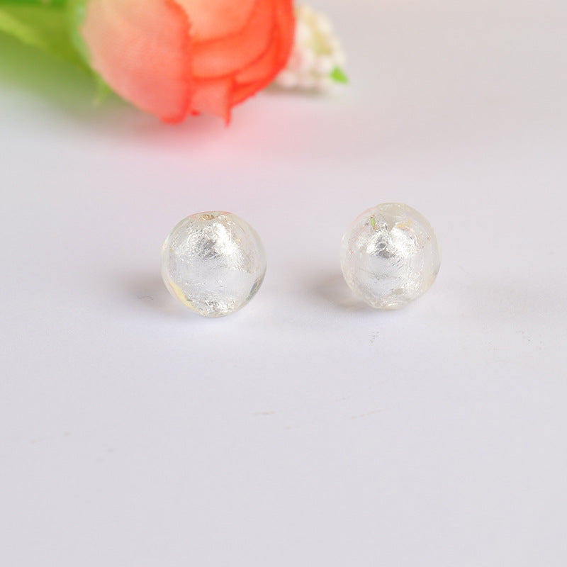 Lampwork Glass Beads Round 10 12mm Silver Foil Colorful 5pcs 5