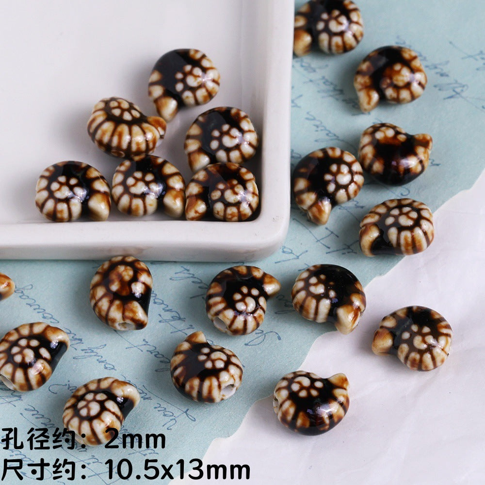 Coffee Color Ocean Creatures Ceramic Beads Hand Painted 5pcs 10