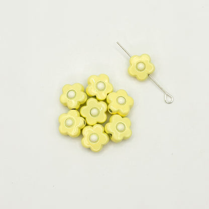 Flower Metal Beads 10mm Baking Painted Cream Two-Color Alloy 20pcs 11
