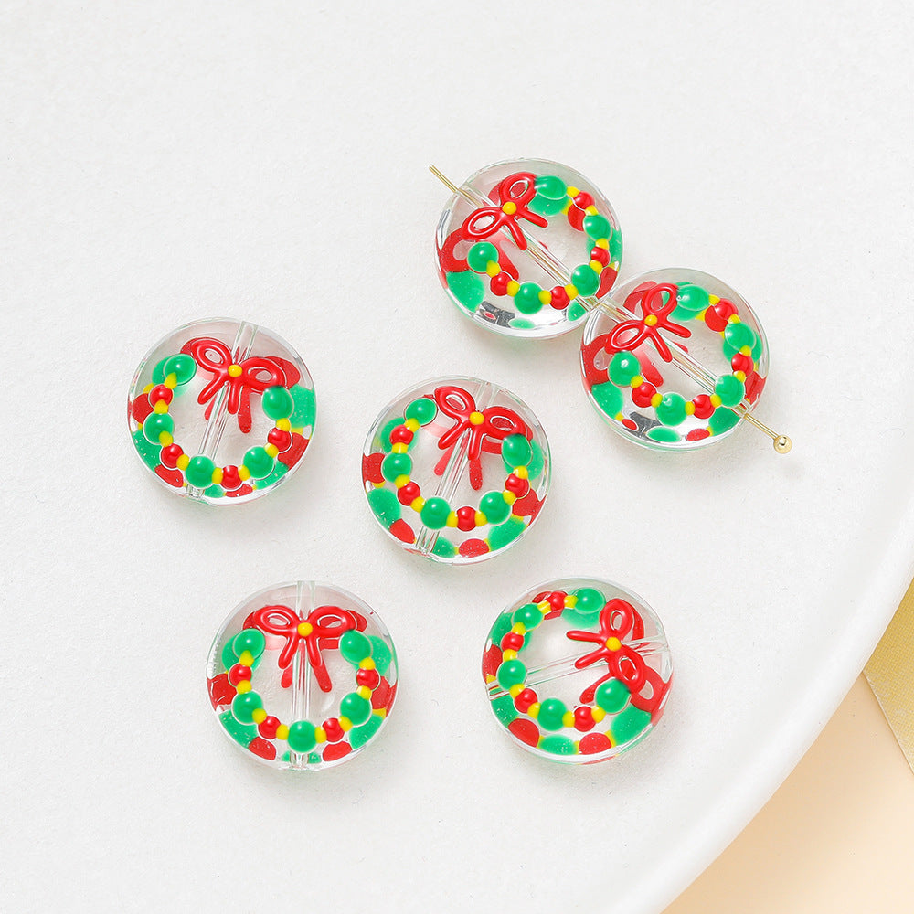 Hand Painted Flat Glass Beads 18mm Double-Sided Enamel Christmas 1pc 7