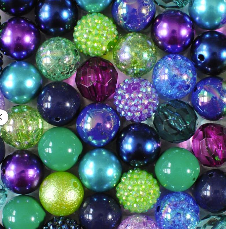 Bubblegum Beads 20mm Green Blue Purple Glossy Rhinestone Chunky Mix 50pcs 2