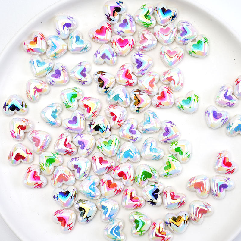 UV Plating Heart Acrylic Beads 17mm Two-Color ECG Pattern 50pcs 3