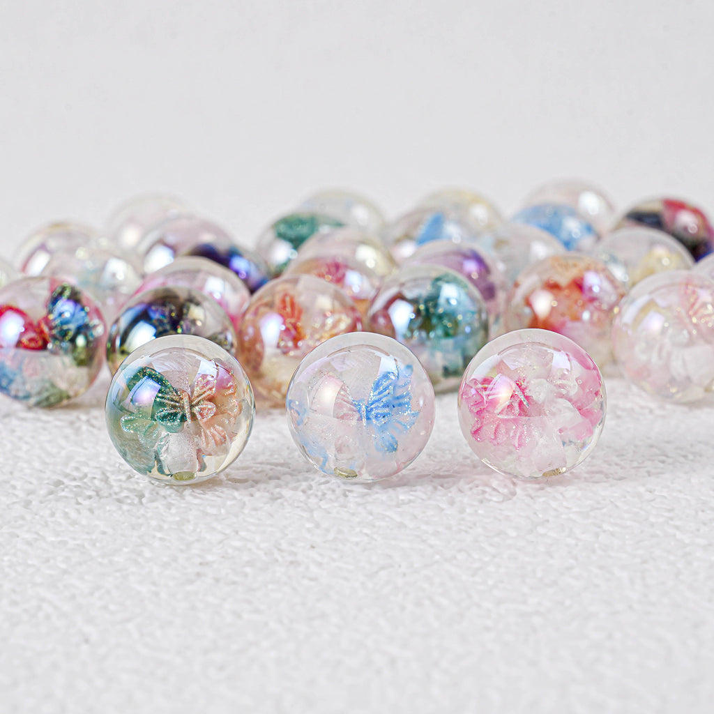 Shimmer Butterfly Inside Round Resin Beads 16mm Mixed Colors 20pcs
