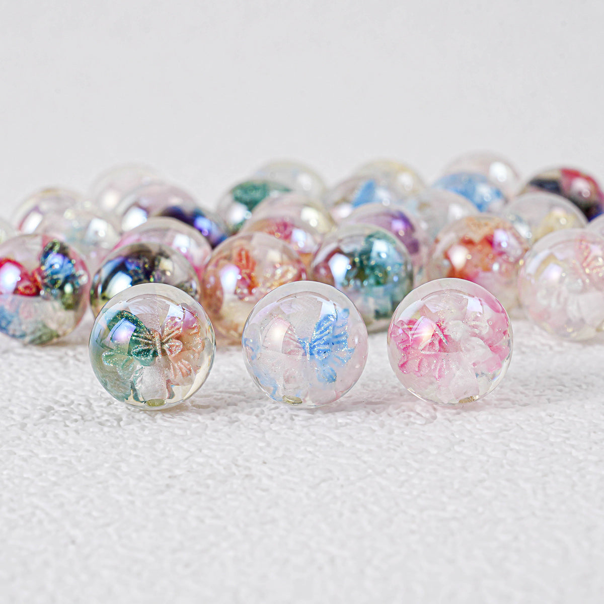 Shimmer Butterfly Inside Round Resin Beads 16mm Mixed Colors 20pcs