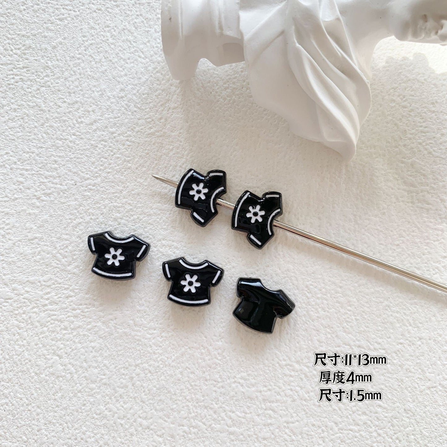 Baking Painted Black and White Metal Beads Quirky Shapes 10pcs 29