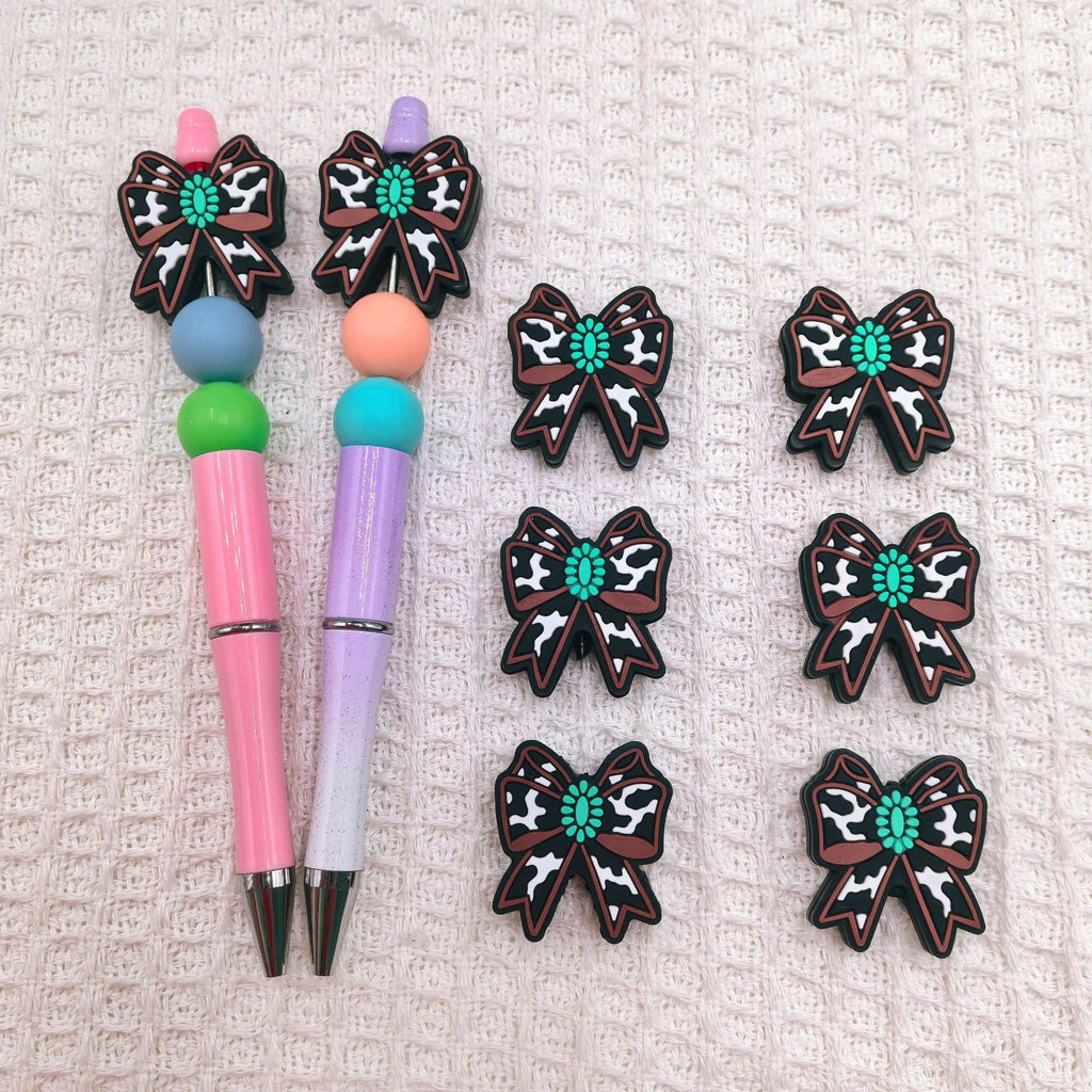 Silicone Focal Beads Bow Green Brown Spotted Center 20pcs 3