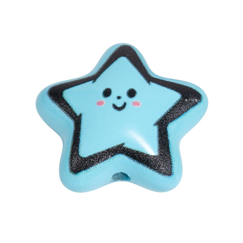 Colorful Smiley Star Acrylic Beads 22mm Glossy 10pcs 15