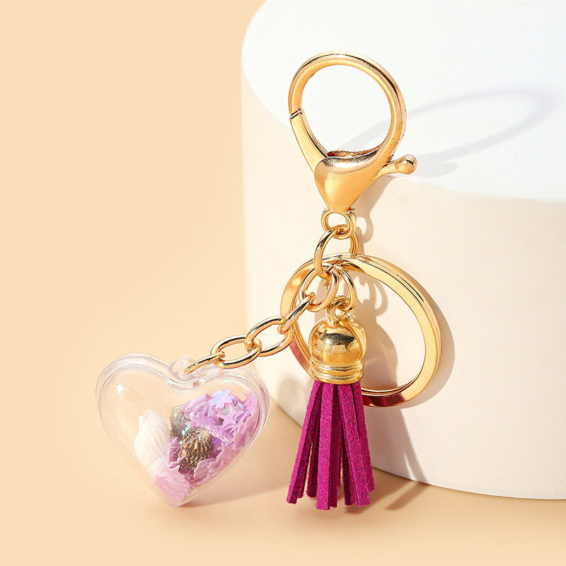 Acrylic Rainbow Pearl Heart Keychain with Pastel Beads and Green Tassel 3