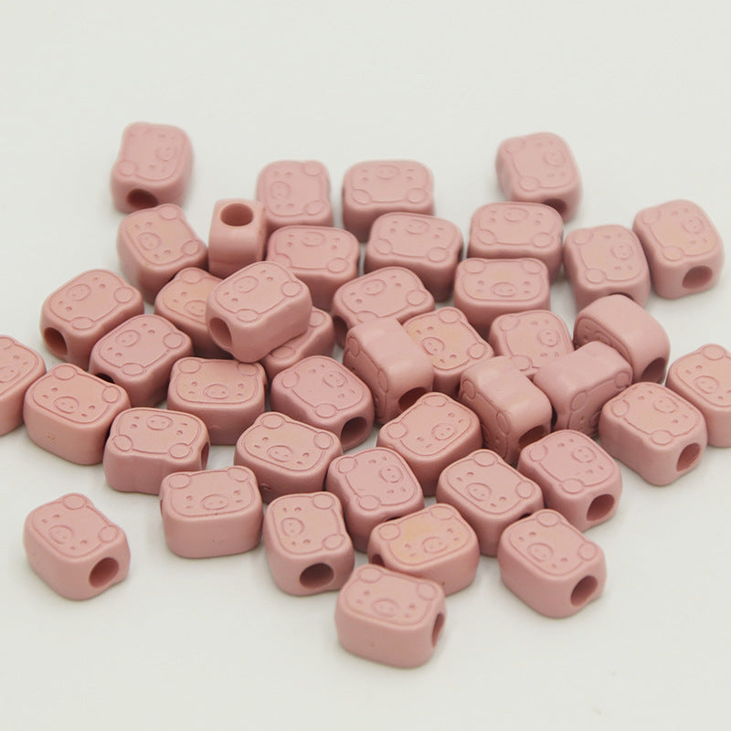 Matte Pig Head Acrylic Beads 12mm Large Hole Blush Pink 100pcs 2
