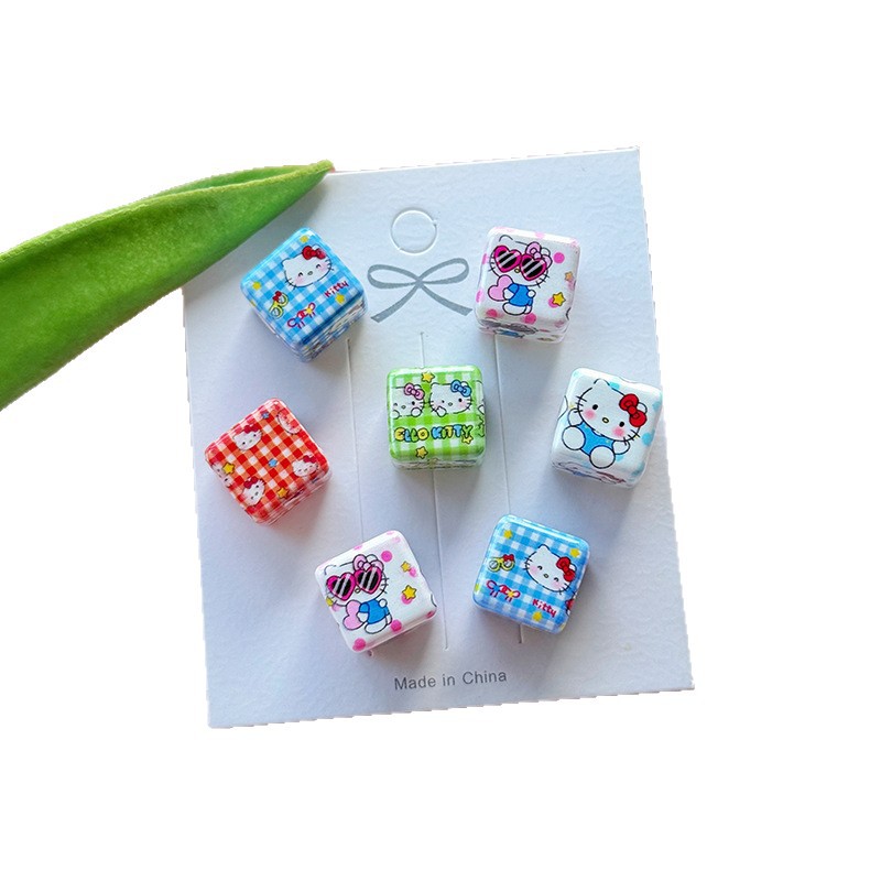 Checkered Square Acrylic Beads 12mm Hello KT Mixed Colors 20pcs 5