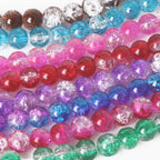 Crackle Round Glass Beads 8mm Glossy Fractured Texture Mixed Colors 50pcs