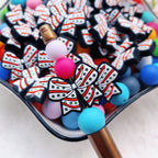 Silicone Focal Beads Bow White Spot Outline Colorful Spots 20pcs
