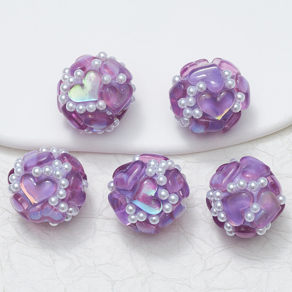 Embellished Bubblegum Beads 20mm Pearl Heart Cluster Assorted Colors 2pcs 6