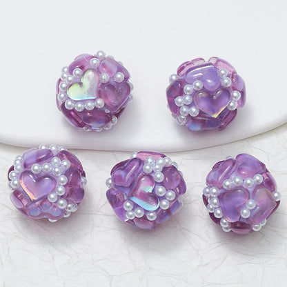 Embellished Bubblegum Beads 20mm Pearl Heart Cluster Assorted Colors 2pcs 6