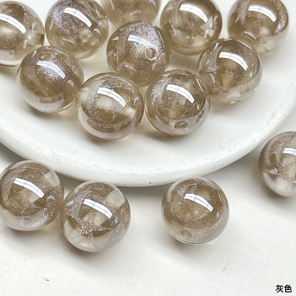 Shimmer Star Pattern Resin Round Beads 16mm Pink 10pcs 2