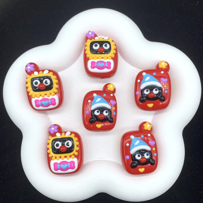 Hand Painted Phone Acrylic Beads 25x35mm Pingu Shin-Chan Design 4pcs 7