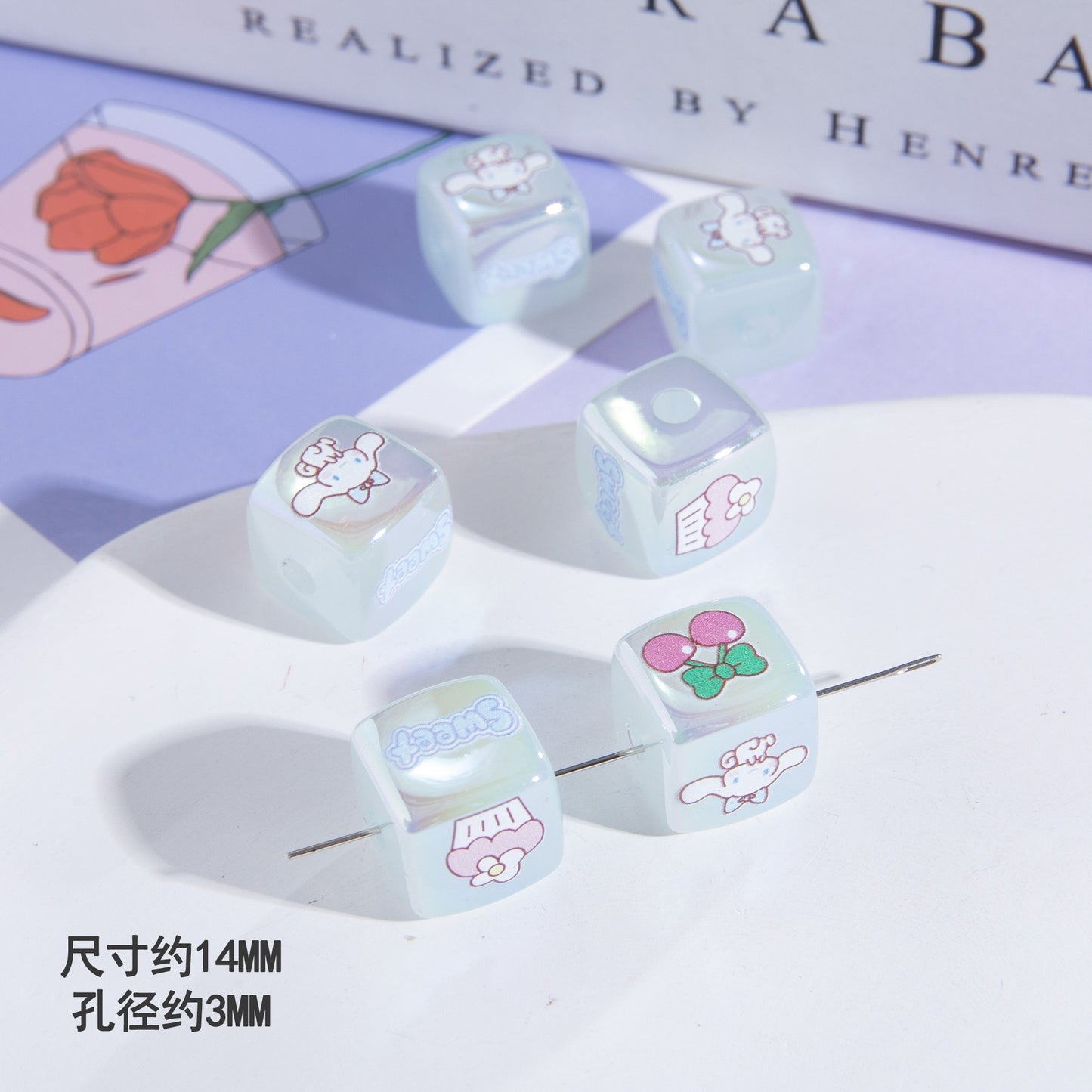 Jelly Color Sanrio Printed Acrylic Square Beads 14mm 10pcs 9