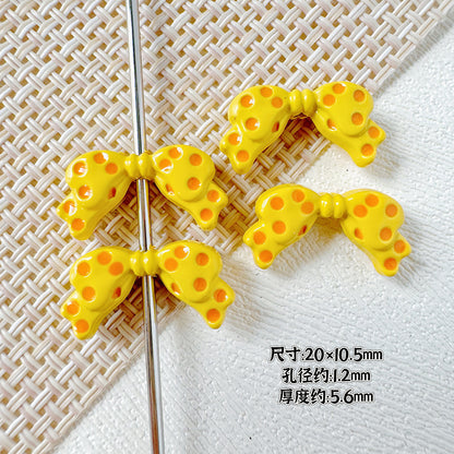 Dotted Bow Metal Beads 20mm Rhinestone Embedded Bow Metal Beads 26mm Painted 10pcs 10