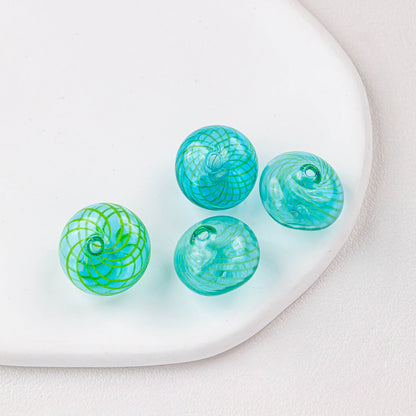 Hollow Spiral Striped Blown Glass Spacer Beads Colorful 4pcs 11