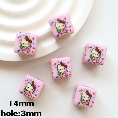 Printed Square Acrylic Beads 14mm Pastel Animal Faces Glossy 20pcs 7