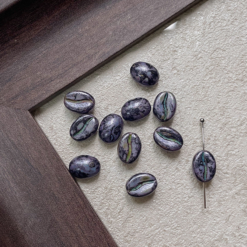 Vintage Czech Coffee Bean Lampwork Glass Beads 8x11mm 10pcs 25