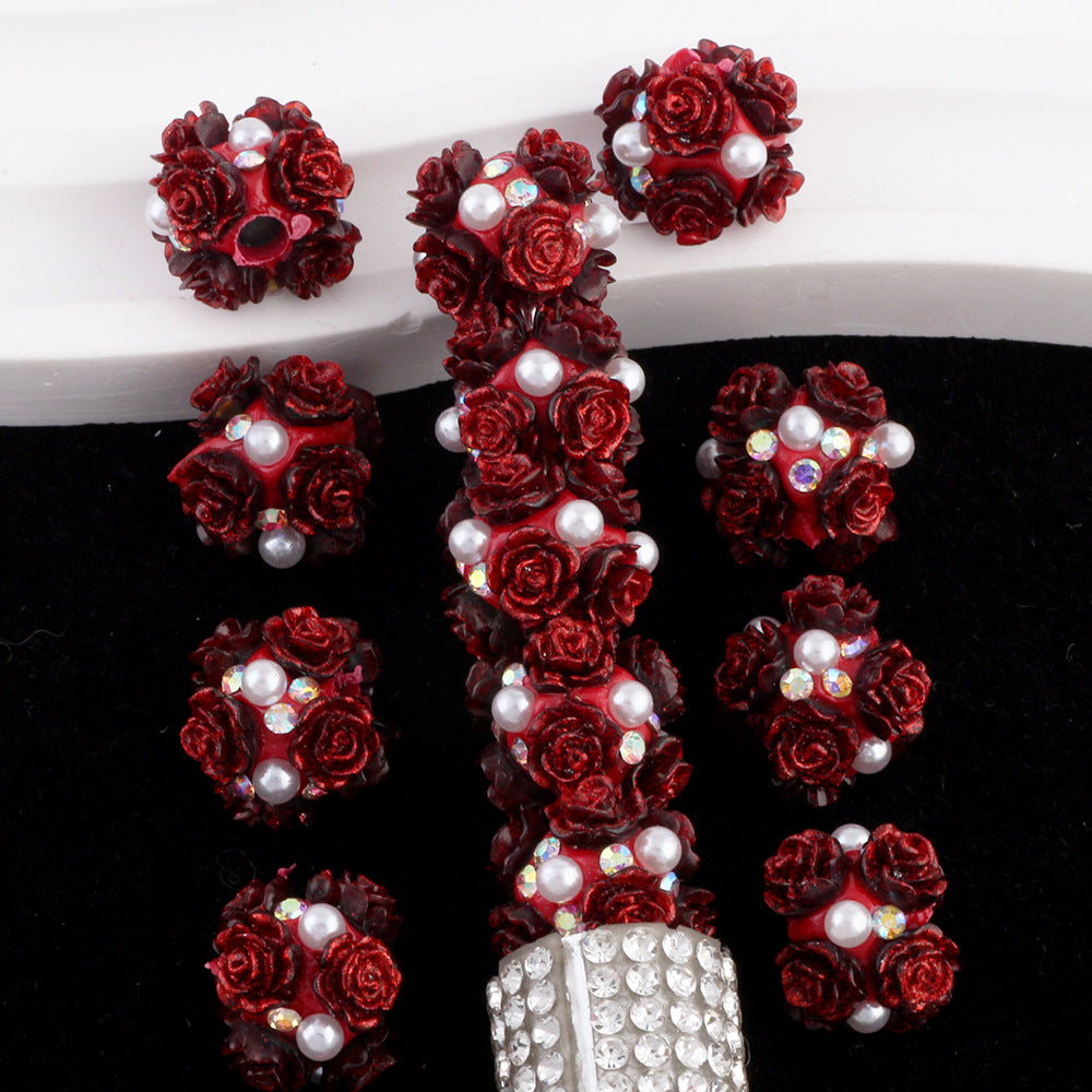 Flower Cluster Clay Beads 13mm Vintage Rose Polymer 10pcs 7